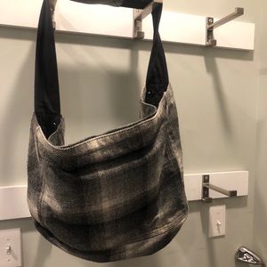 Grey flannel plaid hobo bag